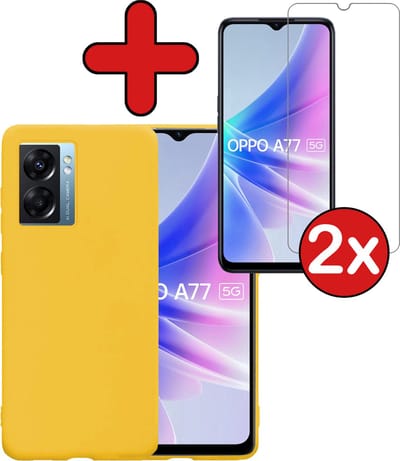Hoesje - Met 2x Screenprotector - Geschikt voor OPPO A77 - Sterk & Shockproof - Telefoon Hoes - Back Cover - Siliconen Case - Telefoonhoes - Geel