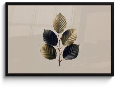 Poster in lijst - Fotolijst 90x60 cm - Posters - Beukenbladeren - Bruin - Groen - neutraal - Posterlijst zwart - Decoratie - Wanddecoratie woonkamer - Muurdecoratie slaapkamer