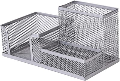 Stijlvolle metalen bureau organizer met 3 compartimenten voor pennen, kantoorbenodigdheden en schoolspullen - ideaal voor thuis en op school