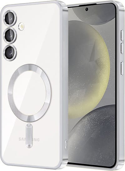Hoesje geschikt voor Samsung Galaxy S24 - Techsuit Luxury Crystal Back Cover - Geschikt voor MagSafe - Transparant/Zilver