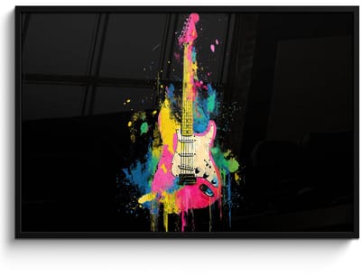 Poster in lijst - Fotolijst 120x80 cm - Posters - Gitaar - Kleurrijk - Verf - Posterlijst zwart - Decoratie - Wanddecoratie woonkamer - Muurdecoratie slaapkamer