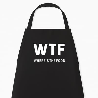 Keukenschort "WTF, where’s the food" | Grappig Kerstcadeau & Sinterklaascadeau | Zwart