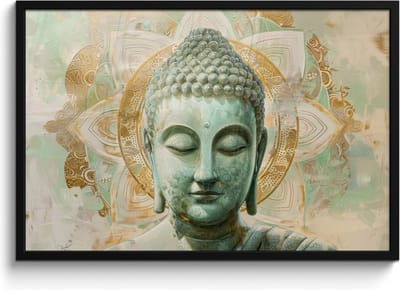 Poster in lijst - Fotolijst 90x60 cm - Posters - Buddha - Mandala - Modern - Spiritualiteit - Posterlijst zwart - Decoratie - Wanddecoratie woonkamer - Muurdecoratie slaapkamer