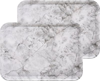 5Five Dienblad/serveer tray Marble - 2x stuks - Melamine - creme wit - 33 x 43 cm