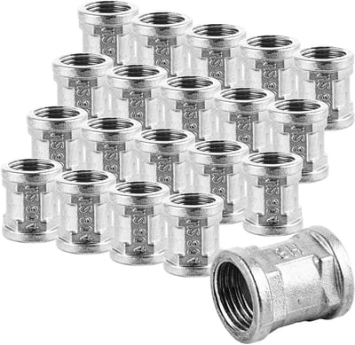 Dubbele Nippel - Verbindingsstuk Binnendraad - Leidingen Koppelen - Roestvrij Staal - 1/2 Inch 20 Stuks - Zilver