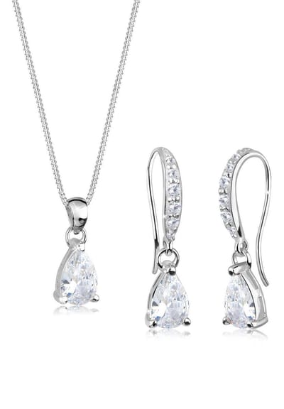 Elli - Sieraden Set - Dames druppel hanger Fonkelend met zirkonia kristallen in 925 sterling zilver - Dames