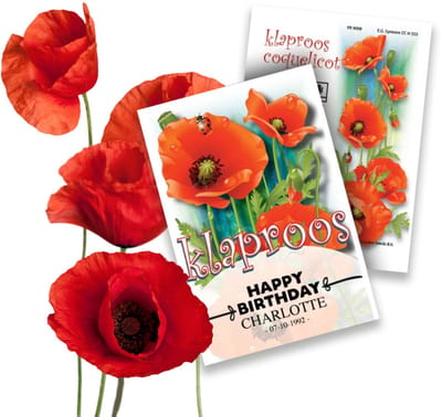 Klaproos (Papaver) - Klaprozen zakjes persoonlijk bedrukt - 1.000 stuks - Bijen-Vlinders - Snijbloemen - Geurend - bloeit in Juni / Juli / Augustus
