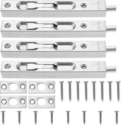 Dailygoods- Deurboutslot 4 Stuks - Roestvrij Stalen Beveiligingsbouten - Verstevigd Deurslot - Inclusief Schroeven - Geschikt voor Houten Deuren - Afmetingen 15x2x1,6 cm
