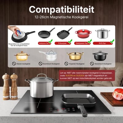Zyrex® Inductie Kookplaat Inbouw - Inductie Kookplaat Vrijstaand - Elektrische Kookplaat - Zwart - 52cm x 59cm x 6cm