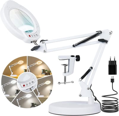 LED Vergrootglas met Licht en Klemstandaard - 10x Vergroting en 5 Kleurmodi