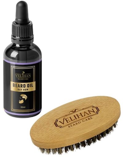Velihan Beardcare - Baardverzorging Duo Pack - Baardolie Bay Rum 30ml - Baardborstel- Baardverzorging set - Cadeau voor hem - Baardverzorging - Baard olie - Cadeau voor vriend - Baardgroei - Perfecte cadeau voor man