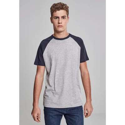 Urban Classics Raglan Contrast Tee Heren T-shirt - gemêleerd grijs/marineblauw - S