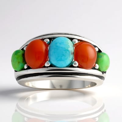 Cavill - 925 Zilveren Ring met Blauwe Kingman Mohave Turkoois 3,76 ct - Vintage Elegante Cabochon Edelsteen Ring