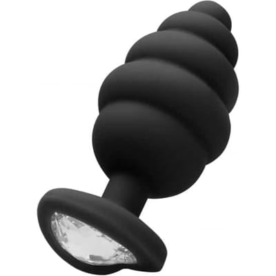 Ouch - Buttplug met ribbels en Diamant Hartje - Small