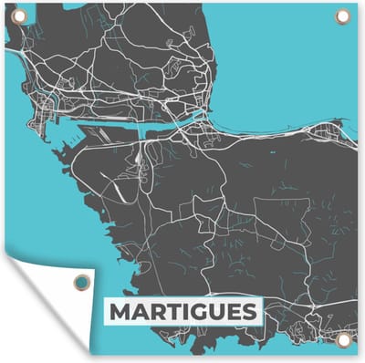 Tuin poster Stadskaart - Kaart - Plattegrond - Martigues - Frankrijk - 200x200 cm - Tuindoek