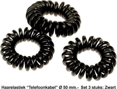 Rojafit “Telefoonkabel” Haarelastiek - Maxi - Ø 50 mm - Set 3 Stuks - Zwart
