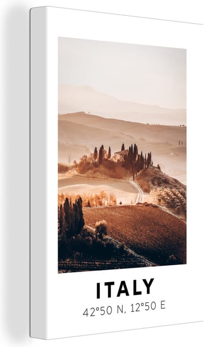 Canvas Schilderij Toscane - Italië - Zomer - 20x30 cm - Wanddecoratie