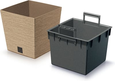 Prosperplast Plantenpot/bloempot - buiten - kunststof - lichtbruin - Eco wood look - D29 x H29 cm