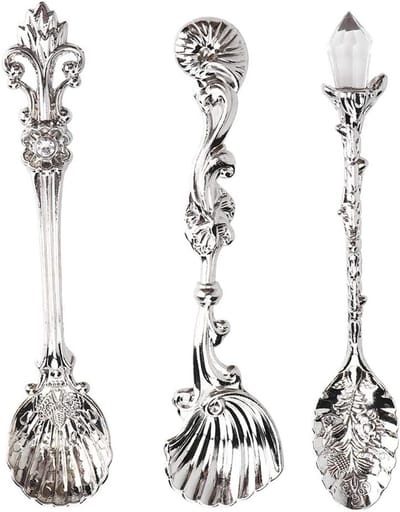 Vintage Koffielepels in Antiek Zilver, Perfect voor Desserts en Keukenaccessoires, Set van 4 Teaspoons