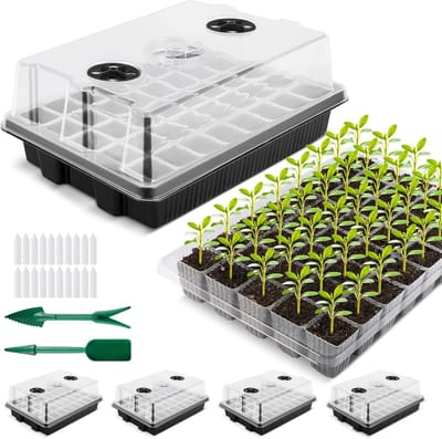 Famanu – Kamerkas - kweekbak - verdikt - XL kweekset 38 x 24 x 12 cm - mini-broeikas - kweekset met deksel en ventilatie voor zaden en zaailingen - 4 stuks - 160 plantengaten - zwart