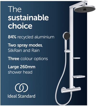 Ideal Standard ALU+ - Doucheset met thermostaat, diameter 26 cm, 2 jets, zilver BD583SI
