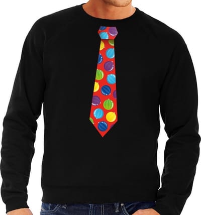 Foute kersttrui / sweater stropdas met kerstballen print zwart voor heren S