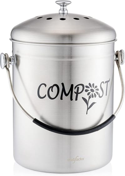 Deluxe keukencompostbak van roestvrij staal geurloos - organische afvalbak - inclusief gratis actieve koolfilters (5 liter)