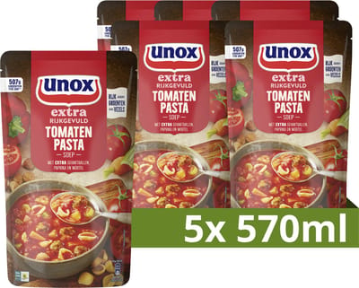 Unox - Extra Rijkgevuld Soep In Zak - Tomaten Pasta - 5 Zakken x 570 ml