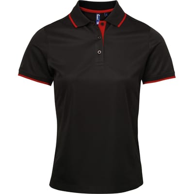 Premier Dames/dames Contrast Coolchecker Poloshirt (Zwart/Rood)