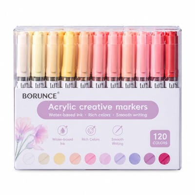 Acrylmarkers - complete set met 120 kleuren - directe inkttoevoer - voor journaling en tekenen - basisverpakking