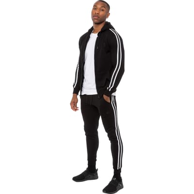 Enzo | Heren Zip Up Tape Hoodie Tracksuit Set - Zwart