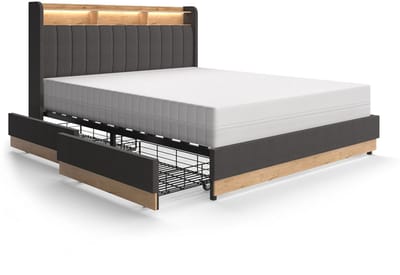 Vitalispa Nura Gestoffeerd bed – 160x200 cm met 4 laden Antraciet