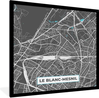 Fotolijst incl. Poster - Le Blanc-Mesnil - Frankrijk - Plattegrond - Kaart - Stadskaart - 40x40 cm - Posterlijst