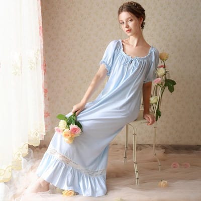 Franse Damespyjama's Effen Kleur Lange Mouw Lente en Herfst Dames Nachthemd Kant Kant Pyjama's voor Dames M beige