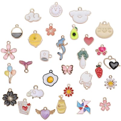 Lot de 30 pendentifs en alliage de style mixte pour fabrication de bijoux, colliers, bracelets, accessoires white