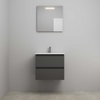 On-Line Badkamermeubelset - 60 cm - Voorgemonteerd - Acryl Wastafel - 1 Kraangat - Spiegel met LED-Verlichting - Mat Antraciet