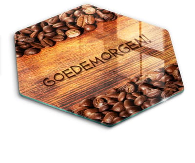 Wallfluent Glazen Snijplanken - Koffiebonen, Goedemorgen! Snijplanken Glas - h40 cm - Bruin Snijplanken van Glas - Glazen Hakplank - Design Glazen Snijplank Keuken - Antislip Glazen Serveerplank