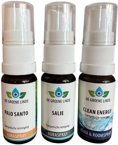 De groene linde - energetisch reinigen auraspray - set van 3 - clean energy - salie - palo santo - 3x10ml