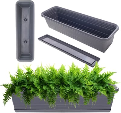 KADAX Wamat, bloembak met onderzetter, met of zonder bloembakhouders, kunststof balkonpot, plantenbak, balustrade, bloempot (antraciet, 60 cm)