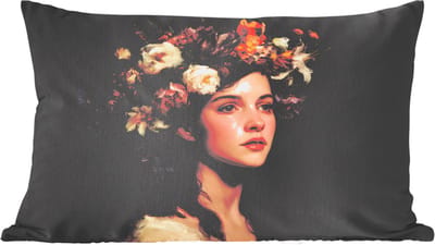 Sierkussens - Kussentjes Woonkamer - 60x40 cm - Portret - Vrouw - Bloemen