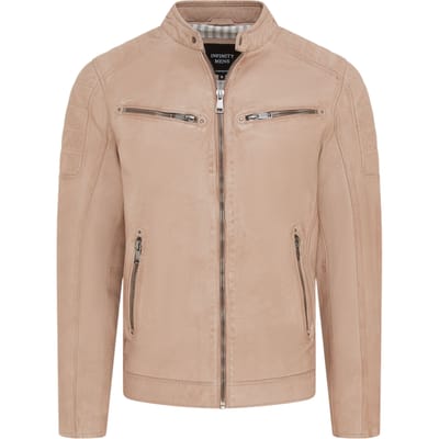 Beige Modern Klassiek Leren Gewatteerd Bikerjack voor Heren - Derry