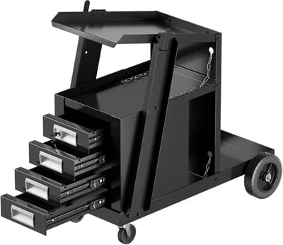 COSTWAY Laswagen met 4 laden en gasflessenhouder, lasmobiel wagen voor zweet-apparaten, lasapparaatwagen, werkplaatswagen, metaal, 71 x 38 x 71 cm, zwart
