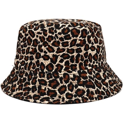 Chapeau de protection solaire pour sortie Printemps/Été Chapeau seau réversible à imprimé léopard Casquette de pêcheur à large bord Chapeau de pêcheur unisexe XXS gray