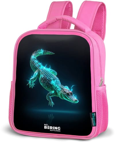 NoBoringSuitcases.com® - Rugzak roze - Schooltas meisjes - Cyberkrokodil in actiehouding - Kinder rugtas meisje - Boekentas kind - Kinderrugzak voor school - Schoolrugzak