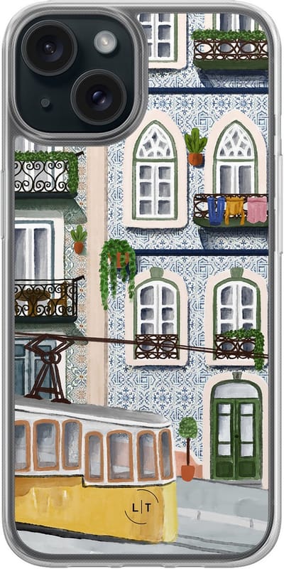 Hoesje geschikt voor iPhone 15 - Lissabon - 2in1 backcover - Print / Illustratie - Multi - Leuke Telefoonhoesjes
