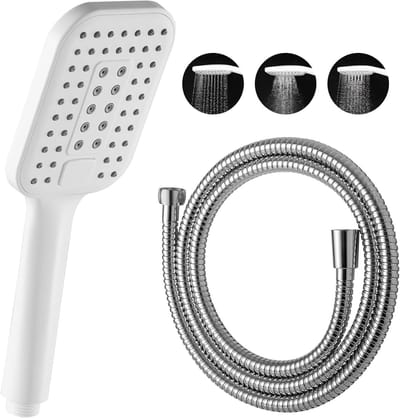 Doucheset met Handdouche en 1.6 m Slang, Waterbesparende Functies, 3 Jet Types, Chrome Vierkant 12x9cm, Badkameraccessoires
