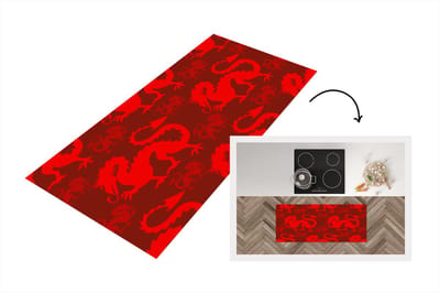 Keukenloper - Loper keuken - Draak - Rood - Patronen - 120x50 cm - Keukenloper vinyl
