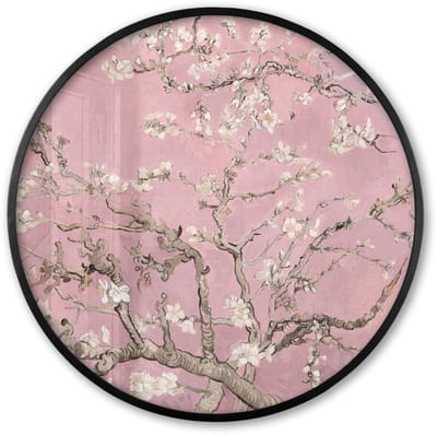 Poster in lijst Rond - Fotolijst 60x60 cm - Posters - Amandelbloesem - Kunst - Van Gogh - Roze - Ronde posterlijst zwart - Decoratie - Wanddecoratie woonkamer - Muurdecoratie slaapkamer