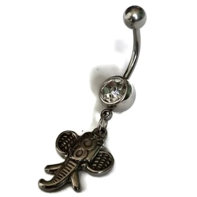 Aramat Jewels | Piercings | Navelpiercing Olifantenkop Hanger Zirkonia - Zilverkleur | | | |12mm | Staal | Volwassenen | Verkleurd niet