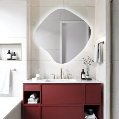 Coloray Asymmetrische Spiegel LED - Organisch Gevormde LED Spiegel - 57 cm x 57,7 cm - Organische Spiegel Met Verlichting - LED Badkamerspiegel - Koel Licht - Grote Ronde Spiegel LED - Spiegel Organisch Met Licht